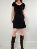 slouchy black bow neck mini dress