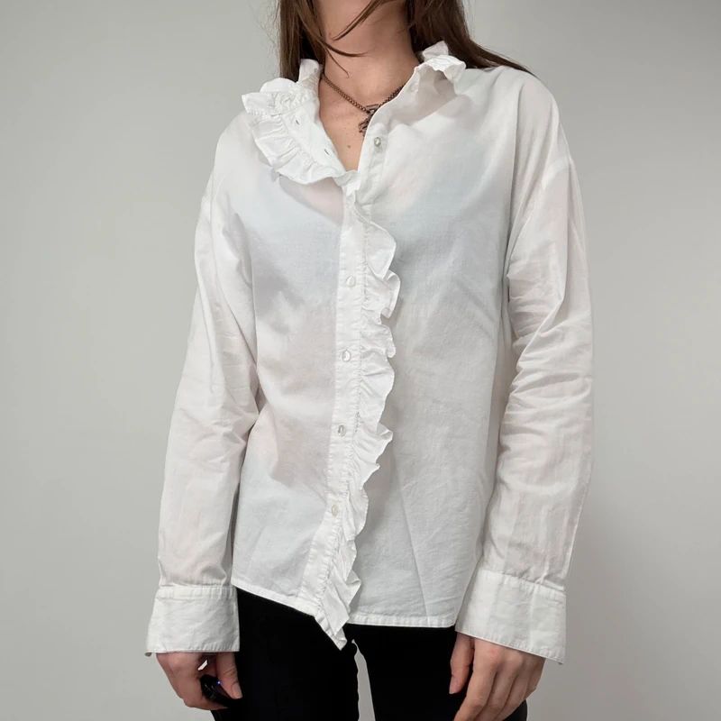 Edwardian white cotton Ruffle Coquette Shirt