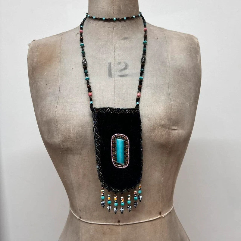 boho beaded velvet pouch