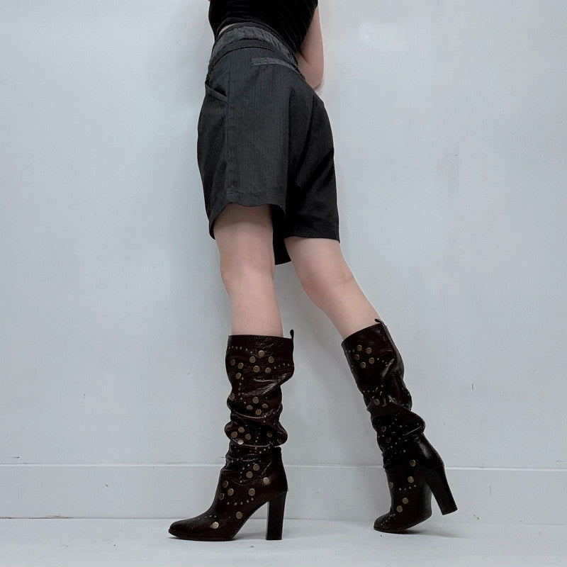 high rise corset style pleated shorts