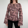 brown and pink paisley flared cotton boho shirt