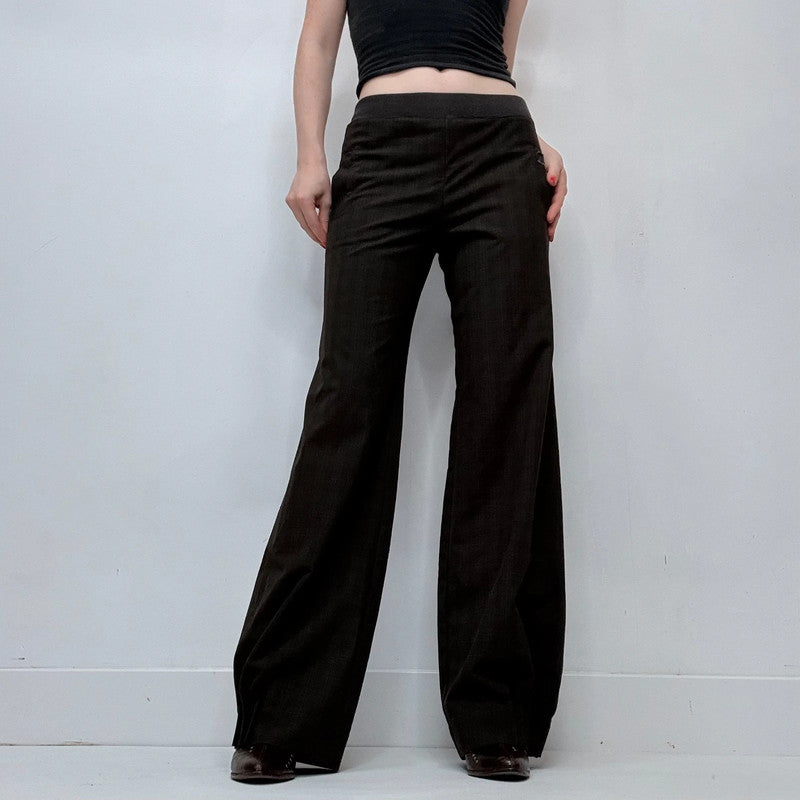 Cop Copine brown pinstripe check stretch waist low rise trousers