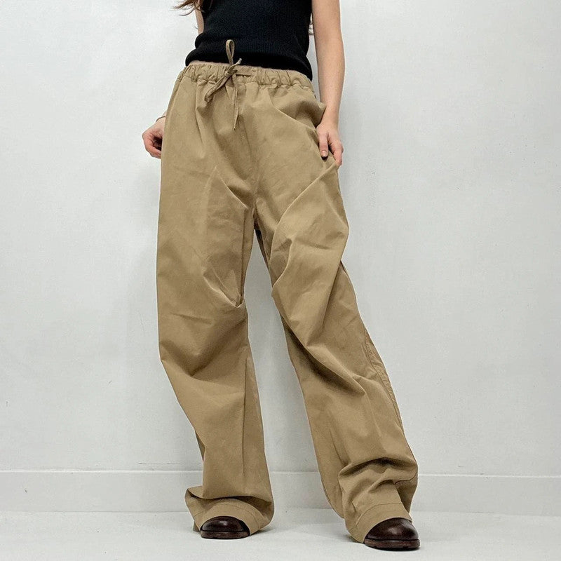 oversized baggy drawstring khaki brown trousers