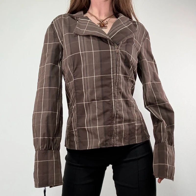Brown tartan Asymmetric corset Shirt