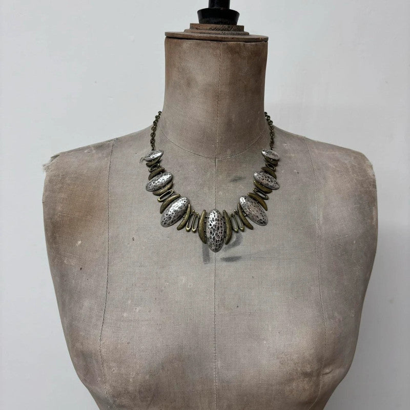 silver hammered abstract necklace