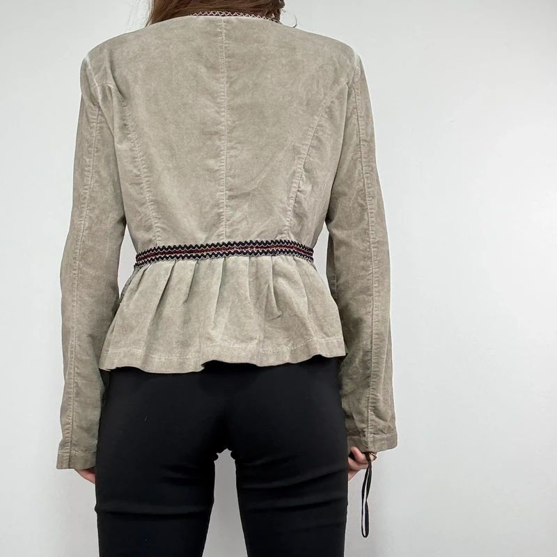 khaki flared braided ribbon military napolionic jacket