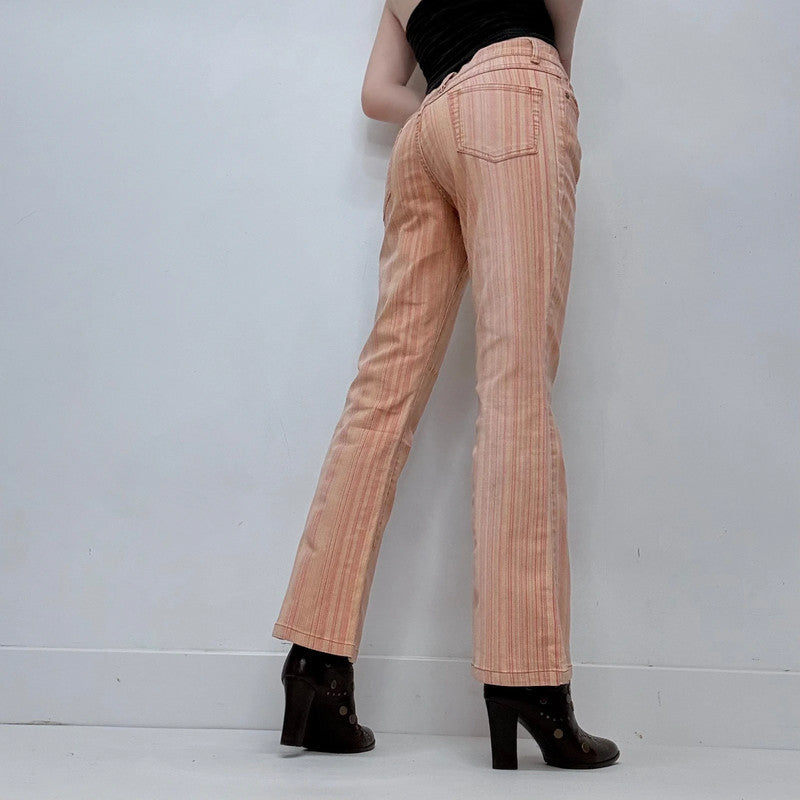 distressed 70s style pinstripe bootcut jeans