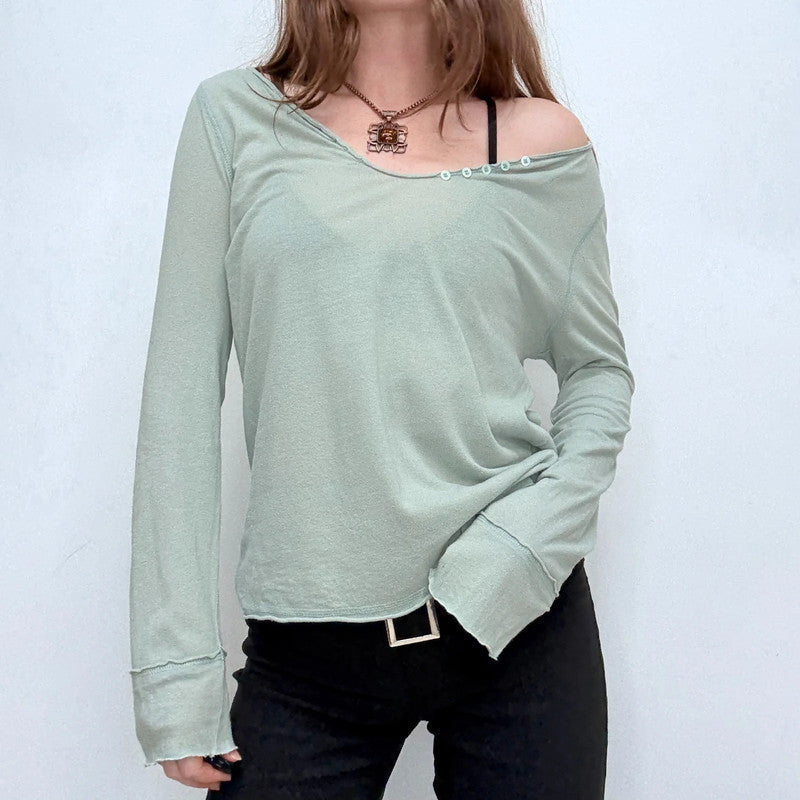 sheer slouchy green cotton long sleeve t-shirt