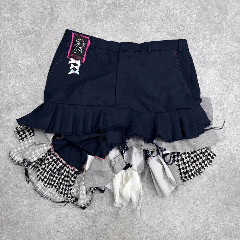 ruffle patchwork pleated mini skirt
