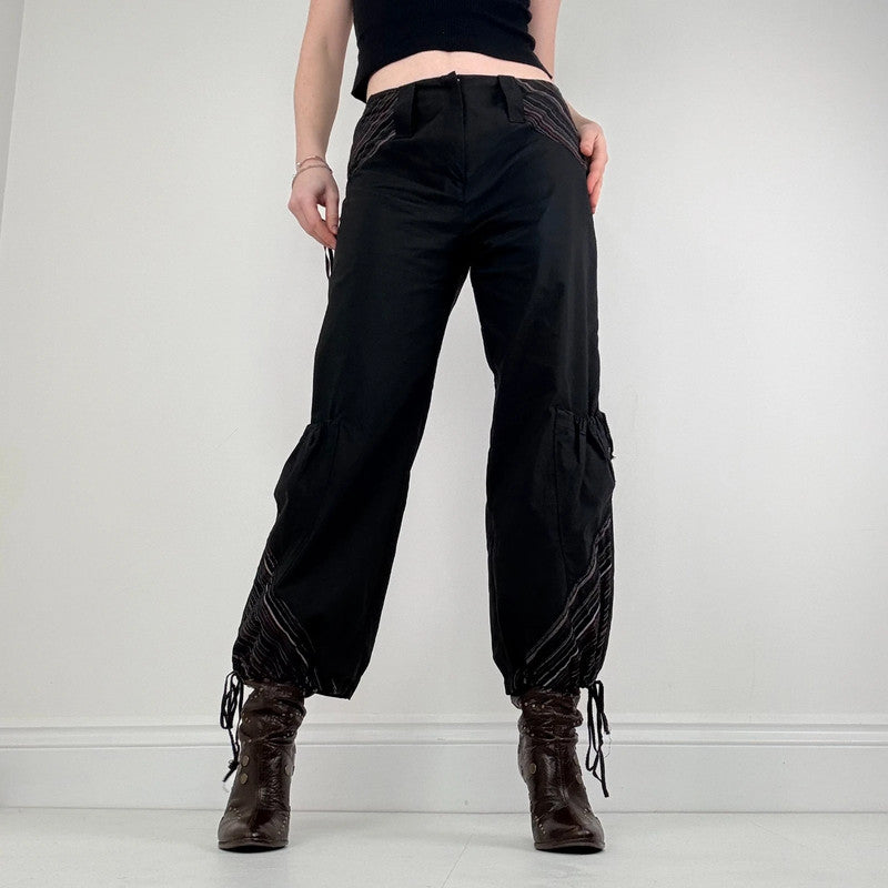 Low rise black puff pinstripe trousers