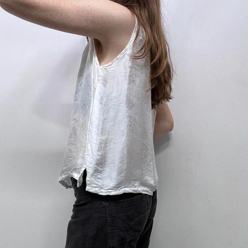 sheer white silk patterned vest