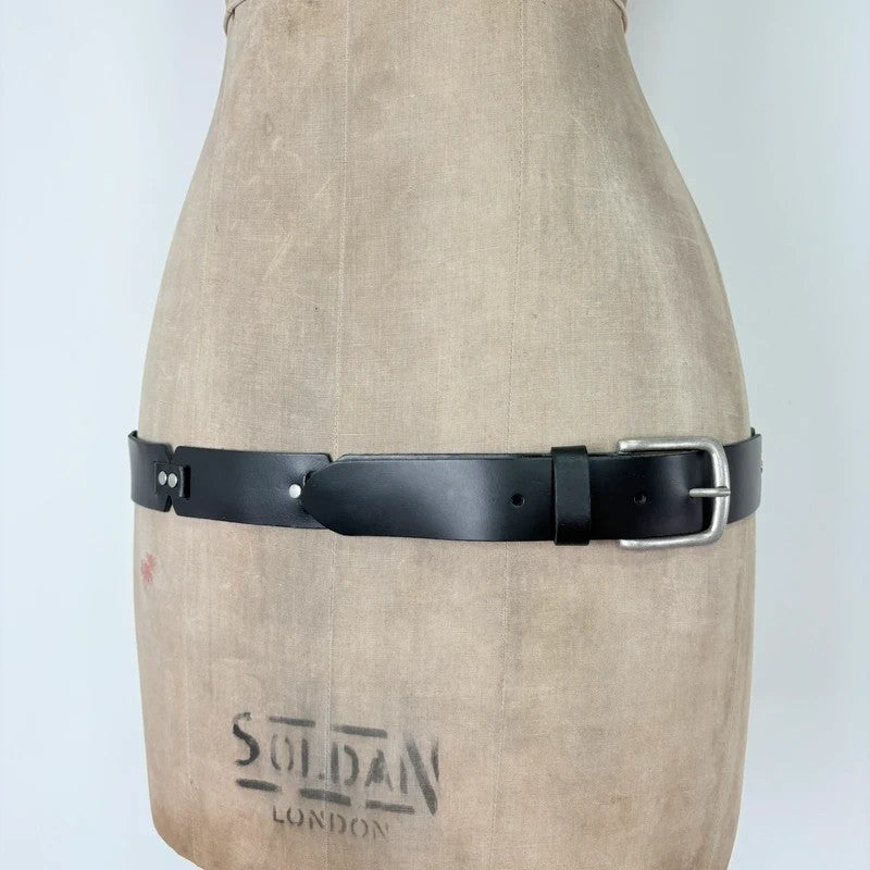 Black leather silver link belt