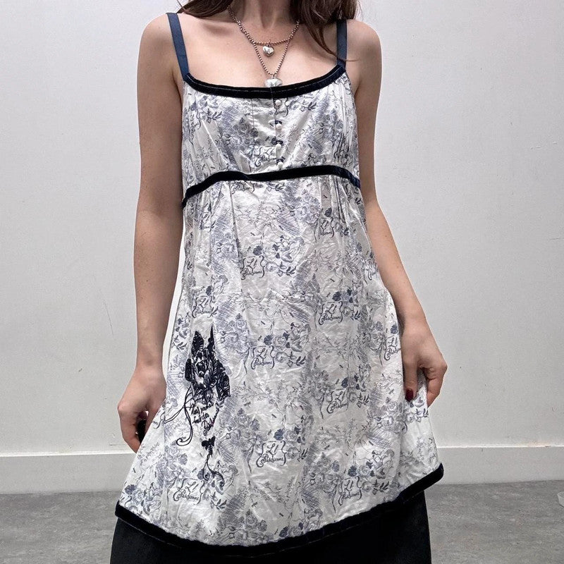 regency patterned blue dress