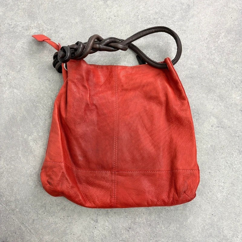 Vintage Red leather ruched pouch bag