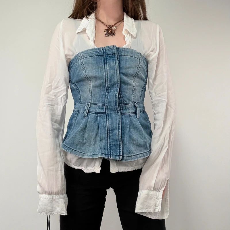 AllSaints stuctured Denim Corset Top