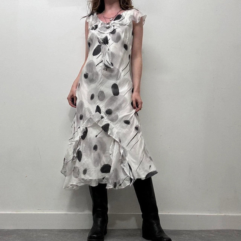 sheer silk ruffle polkadot summer dress