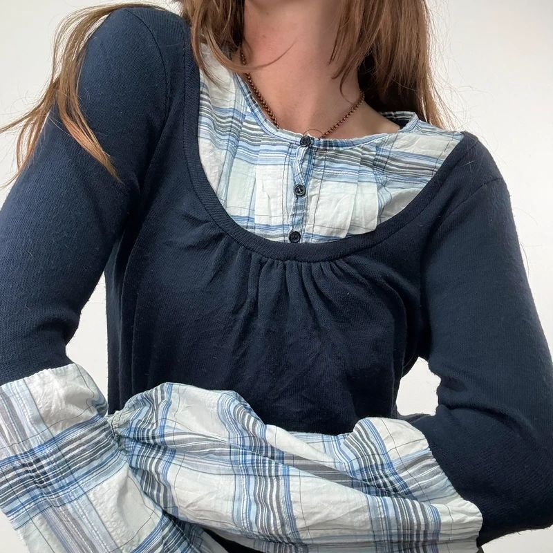 navy layered shirt jumper