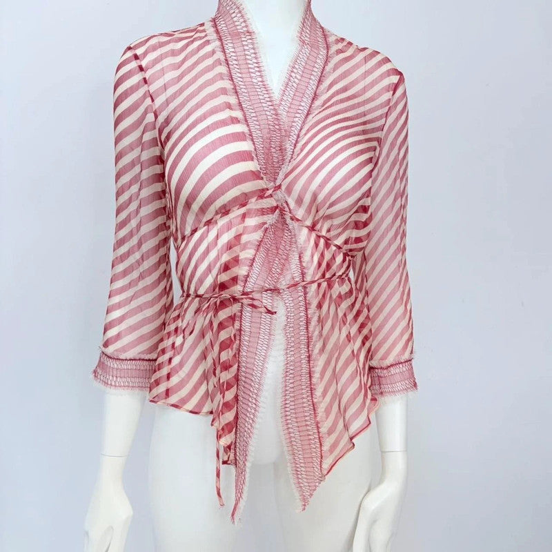 Jean Paul Gaultier sheer silk pinstripe flutter shirt