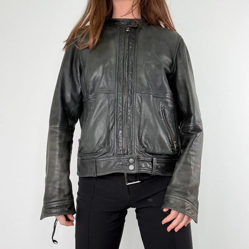 Massimo Dutti cropped distressed 100%leather