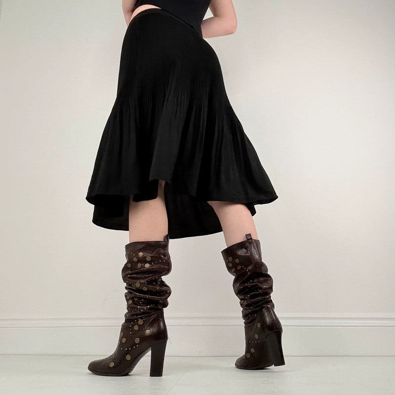 black pleated crinkle allsaints skirt