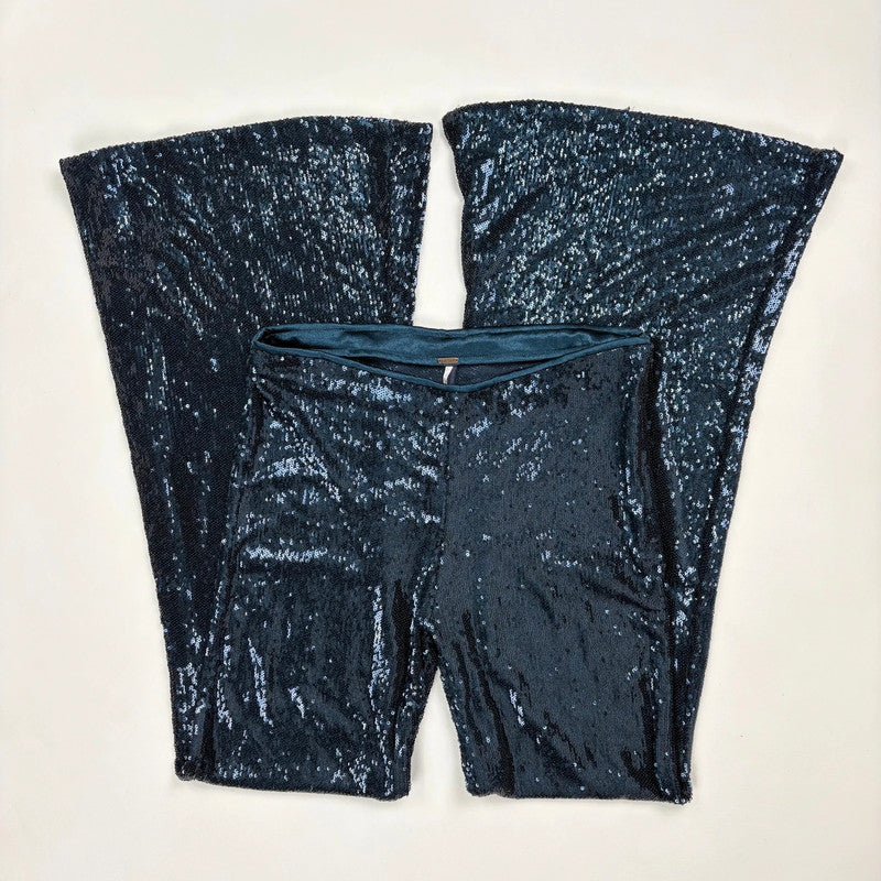 blue sequin metalic Free People flares
