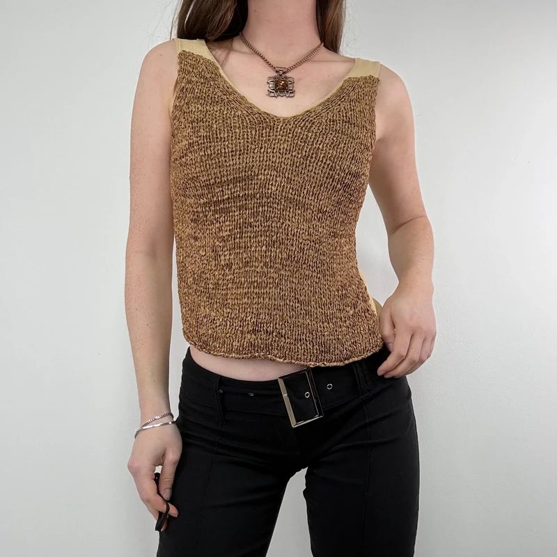 tan knitted slouchy vest top