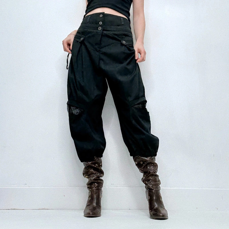 black structured barrel trousers