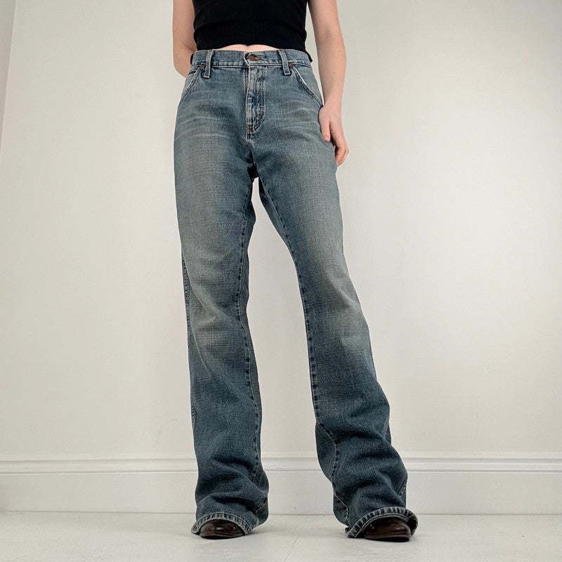 distressed denim flared baggy jeans