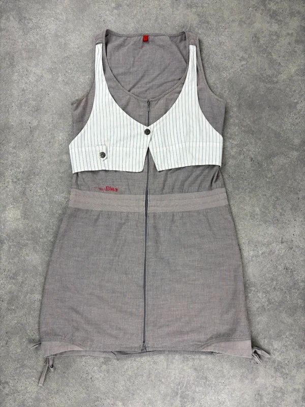 Grey pinstriped layered waistcoat dress