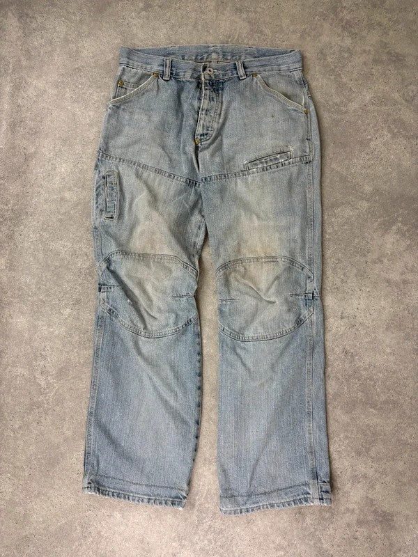 distressed light wash G-star raw cargo flare jeans