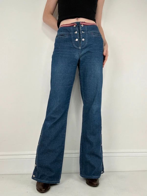 Vintage napoleonic nautical button up denim flares