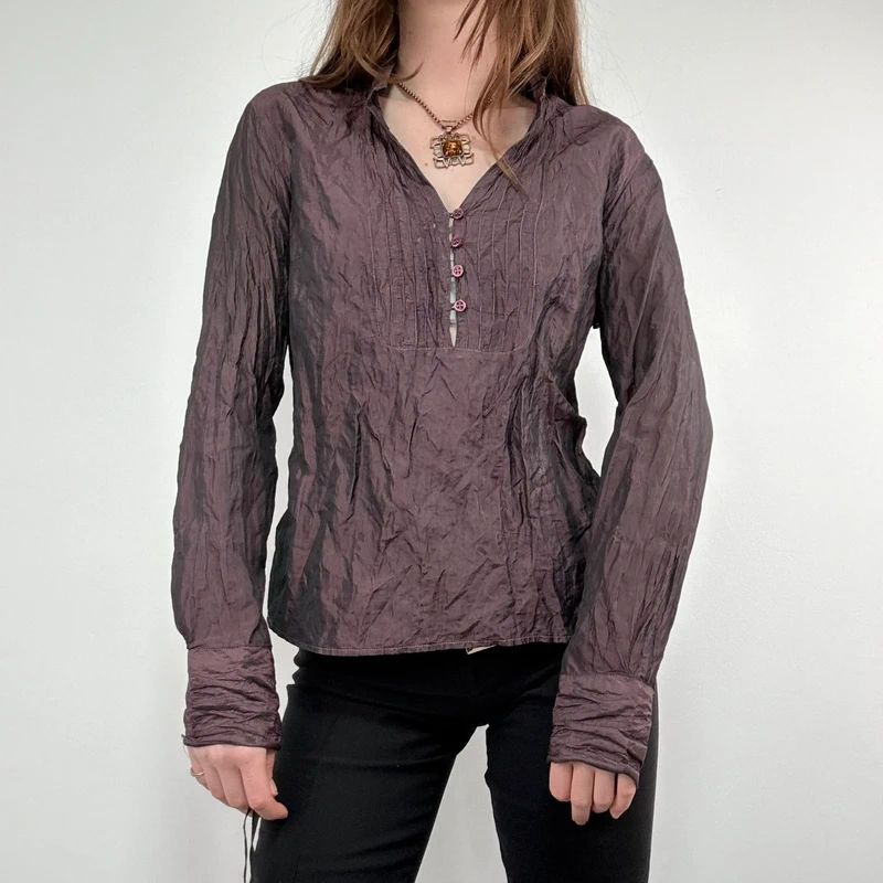 crinkle flared gathered blouse