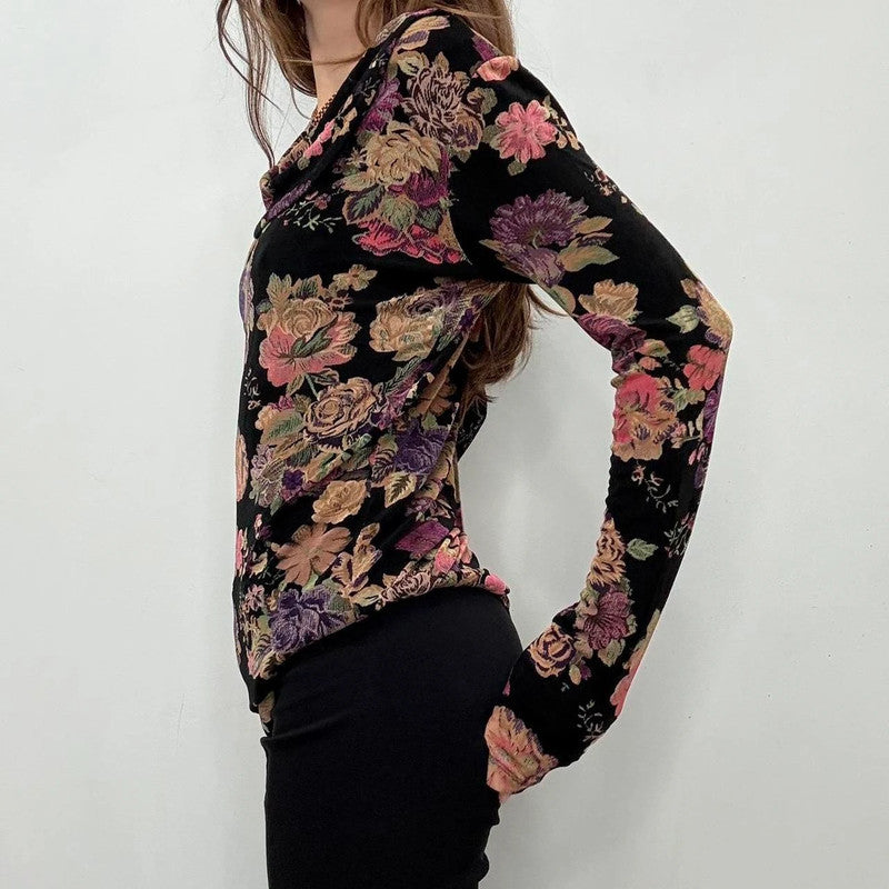 slouchy floral draped neck t-shirt