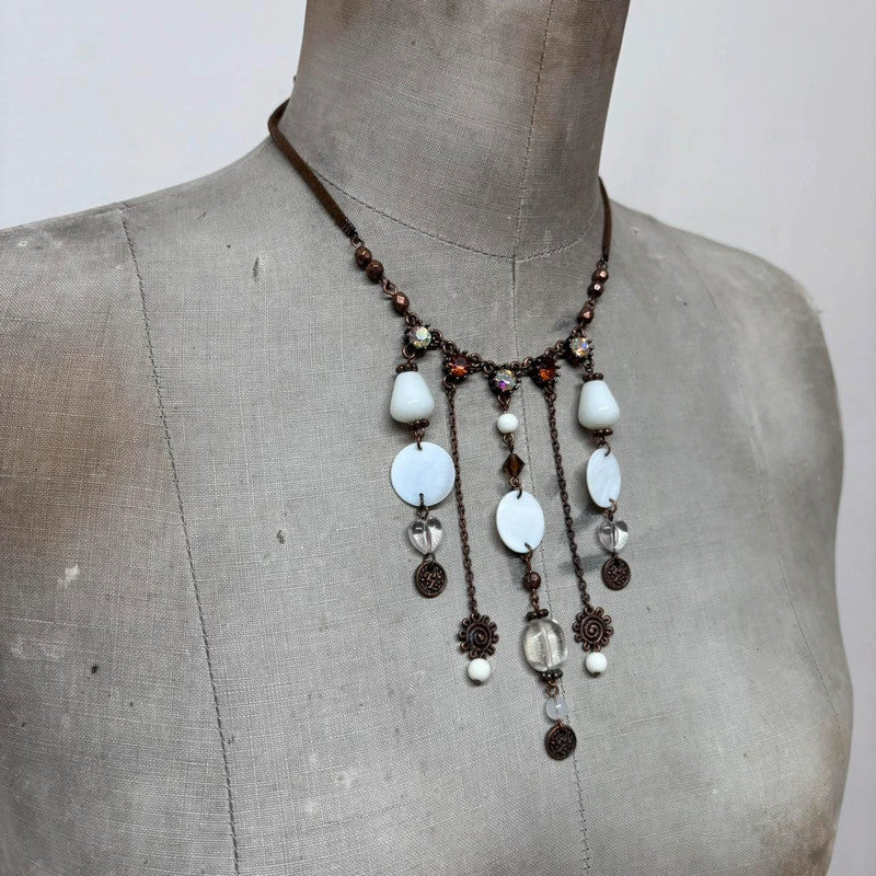 layered chain pearl charm necklace