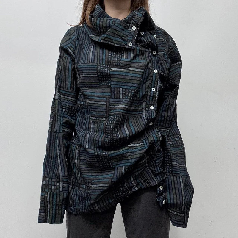 asymmetric gathered patterned shirt