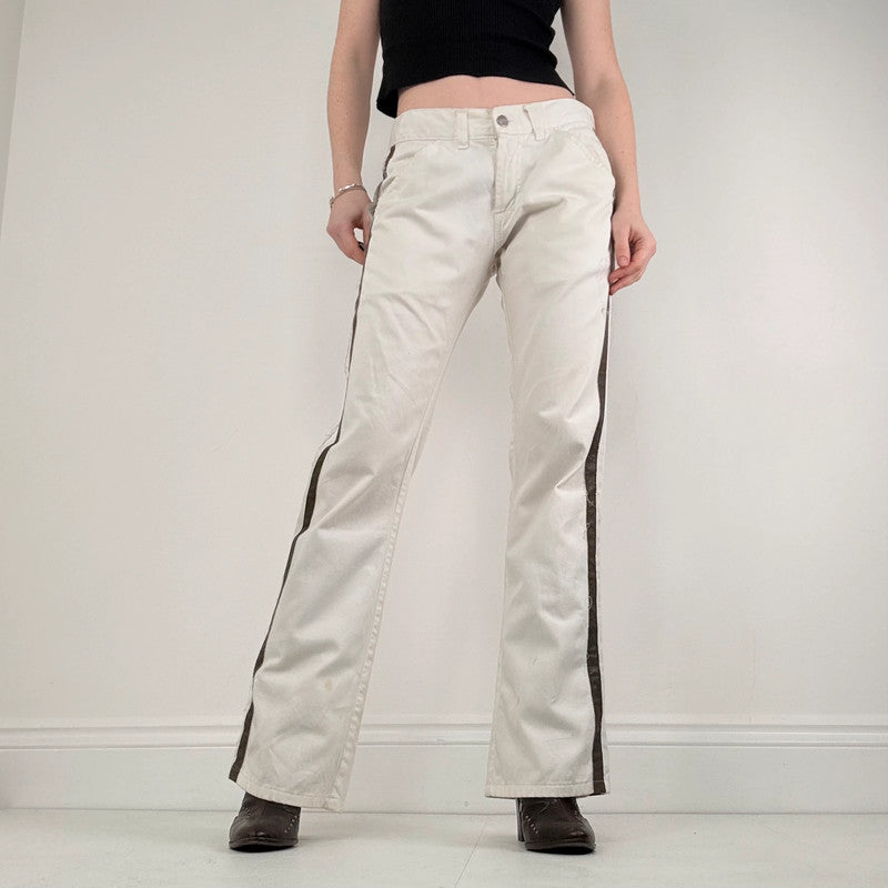 white cotton canvas flared trousers