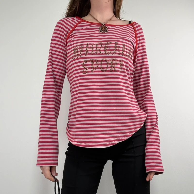 pink and red striped long sleeve Marella t-shirt