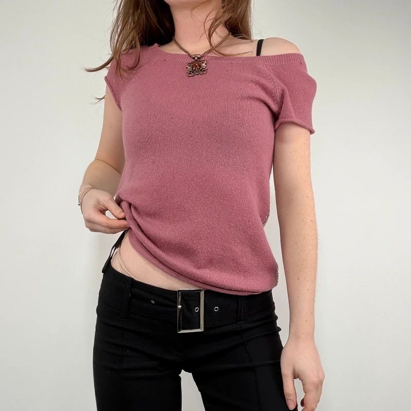 pink cashmere knitted slouchy top
