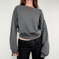 grey slash neck cropped sweater