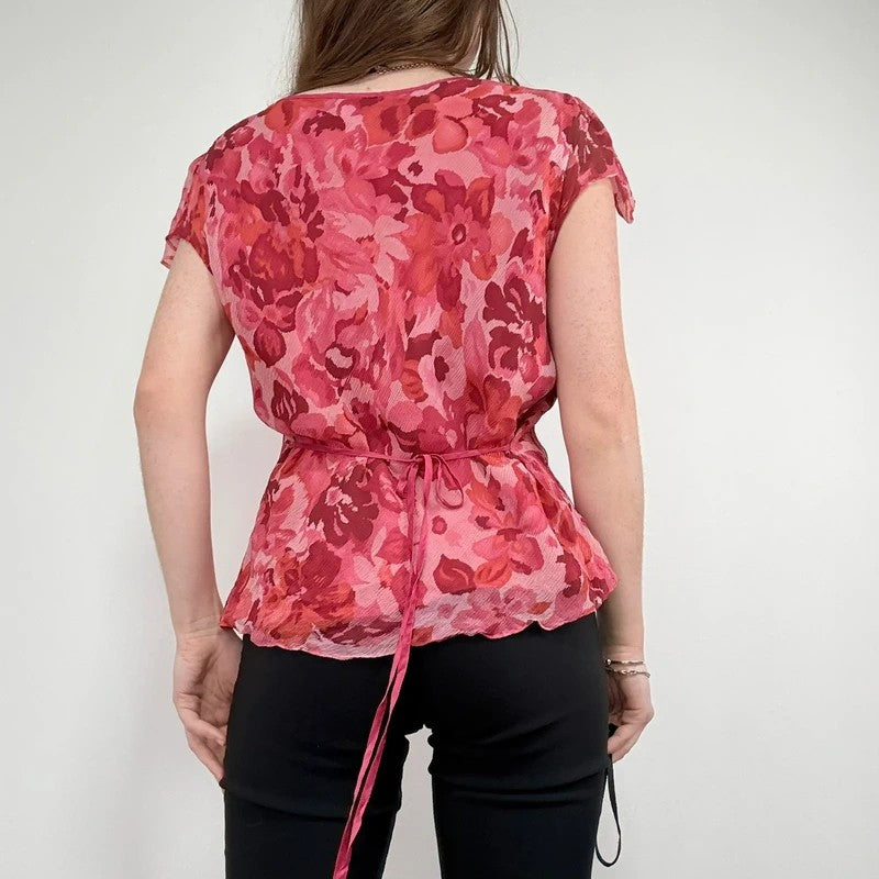 floral silk watercolour print flutter blouse