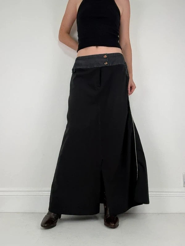 Black Cop Copine Paris maxi skirt with denim waistband