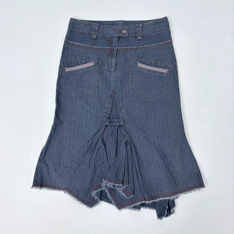 dark wash denim pinstriped structured skirt