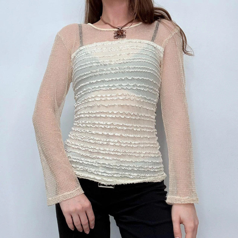 sheer crinkle ruffle t-shirt