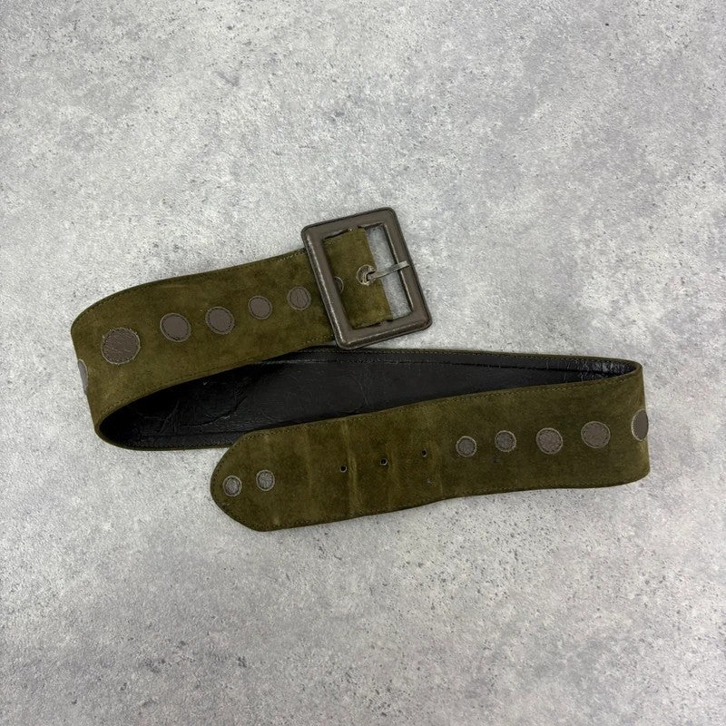 Khaki suede thick leather belt