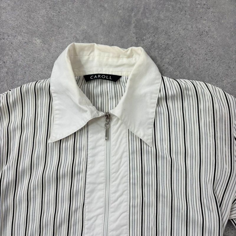 zip through pinstripe fitted white shirt