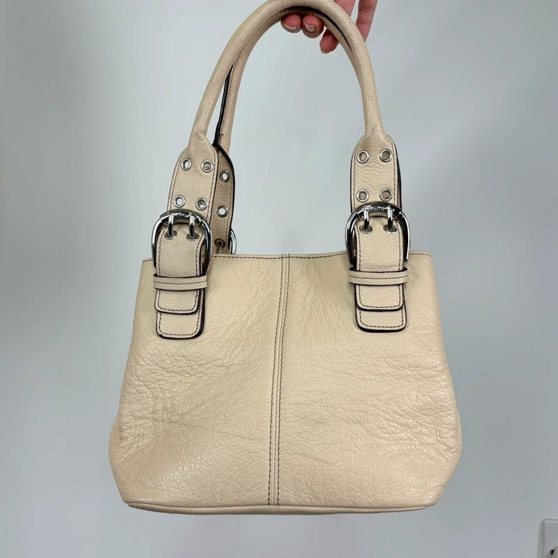 Cream Italian leather Y2K buckle handbag