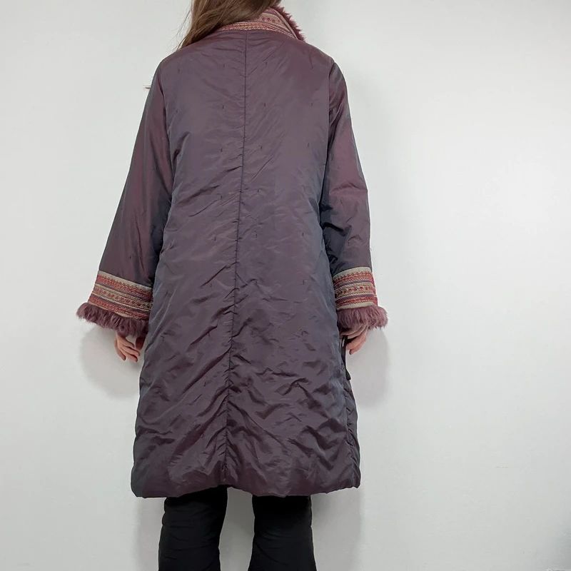 asymmetric embroidered longline puffa coat