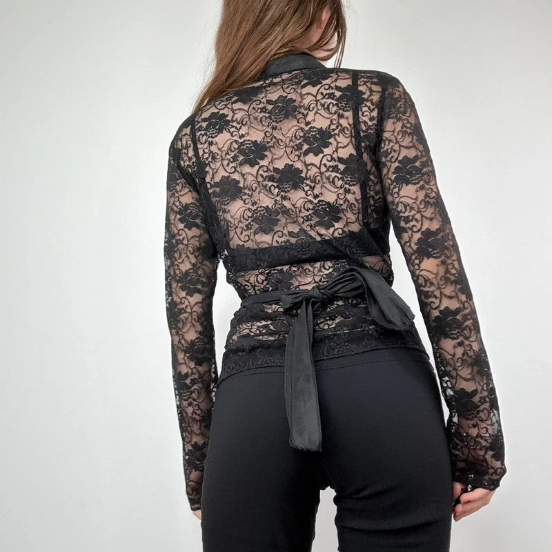 gathered lace wrap around shirt
