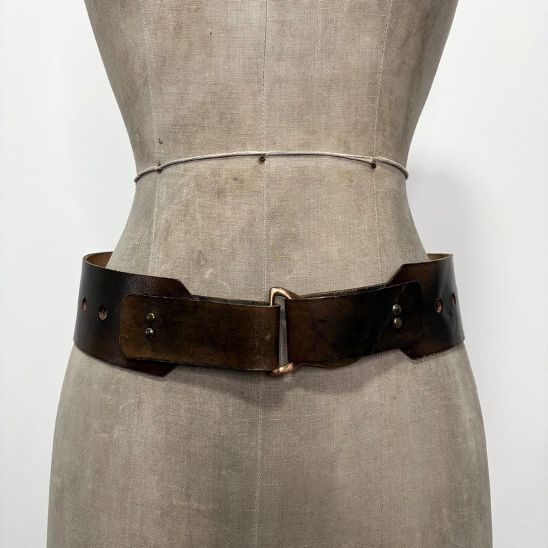 brown leather double link belt