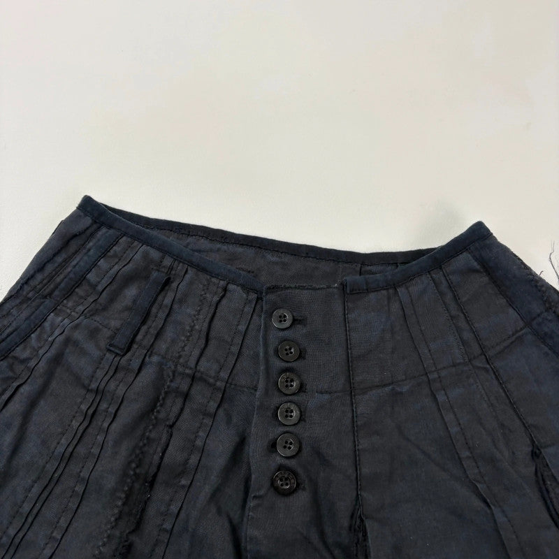 distressed black linen asymmetric flared midi skirt
